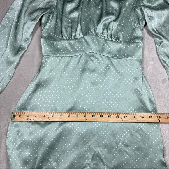 Reformation 100% Silk Samuel LS Mint Polka Dot Long Puff Sleeves Mini Dress 2 - Picture 9 of 17